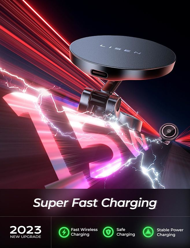 LISEN for Magsafe Car Mount Charger [Fastest Charging Speed] 15W Fast Charging