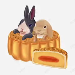 手绘立体兔子月饼 页面网页 平面电商 创意素材