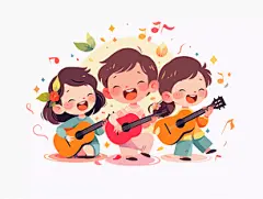 幼儿园可爱卡通小孩开心演奏乐器插图幼儿园招生教育海报人物插画扁平插画