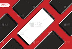 手机、手机智能手机设计对角线构图孤立在红色背景模板上。现实的矢量插图模型。