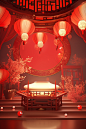 red lantern scene on red backdrop for advertisement and background, in the style of daz3d, white and orange, cloudcore, tondo, organic material, mirror, exquisite detailing