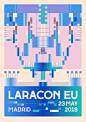 Laracon EU 致力于打造最好的技术产品。 2017 年，我设计了一个新标识， 包括自定义字体和图形，专注于连接灵活的构建块。在 2018 年的竞选活动中，我将现有的身份转变为更加流畅的圆形网格中的圆形。 

在 2019 年的竞选活动中，我尝试将数据字符串转换为构建块字符串。将小图案和位相互连接起来。今年还在马德里举行了一个小型的 Laracon 会议。