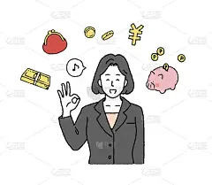 简单的触摸插图一个年轻的女商人谁可以省钱