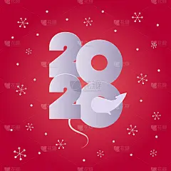 矢量现代平面2020年新年问候广场横幅模板。灰色渐变文本与老鼠剪影在红色背景与雪花。设计插图日历，节