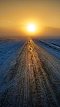 General 1080x1920 nature landscape road trees winter snow mist Sun ice portrait display tire tracks sunrise