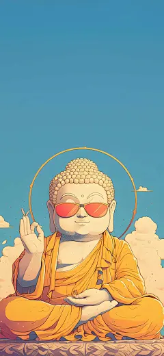卡通墨镜如来佛祖，炫酷4K手机壁纸，高清3782x8192下载