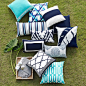 Sunbrella Outdoor Solid Lumbar Pillow Cover with White Border, Navy