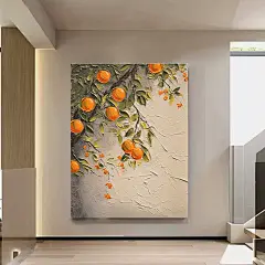 事事如意柿子肌理挂画玄关硕果累累手绘油画新中式客厅果实装饰画-淘宝网