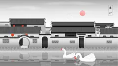 卡通古风建筑大白鹅风景中国风插画