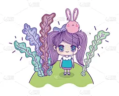 卡通,气球,兔子,日本漫画风格,可爱的,儿童,女孩