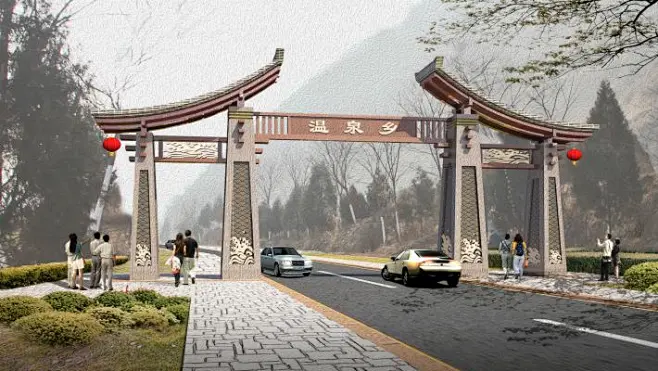 中式风格景区入口大门-花瓣网