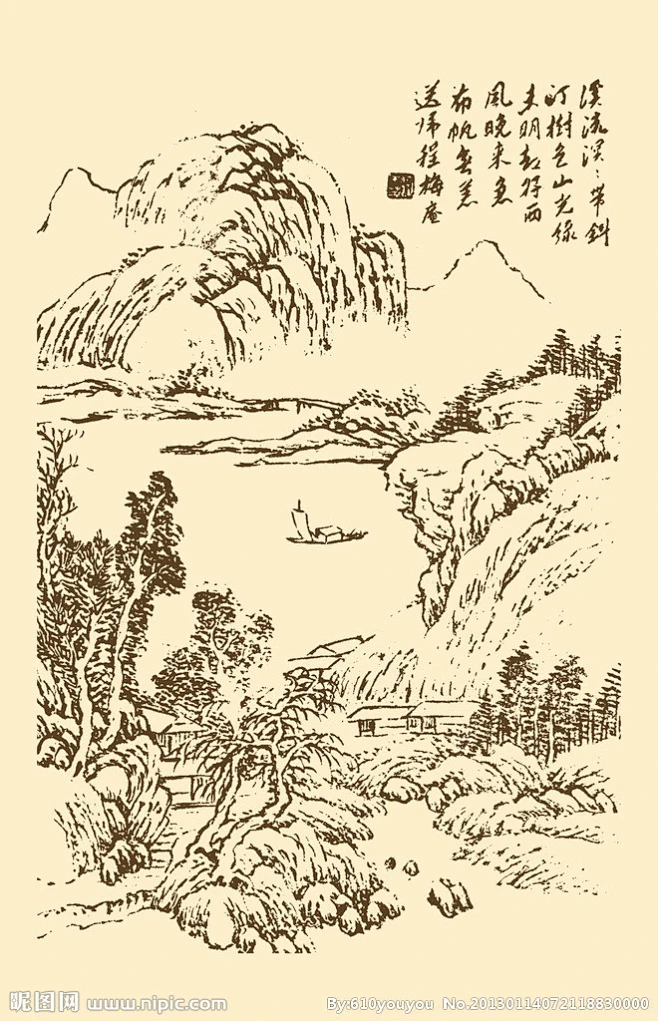 芥子园画谱 山水大图 点击还原-花瓣网