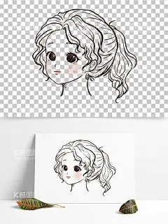 卡通女孩头像线稿手绘线稿  - 源文件下载【酷图网】手绘,卡通,女孩,头像,线稿