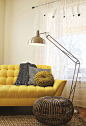Get the Look: Yellow Sofas : A few weeks ago my husband Simon and I took a little weekend getaway to Dallas. We were perusing all the lovely things at Crate & Barrel when my eye fell on the most gorgeous canary yellow sofa. My mind started spinning in
