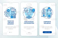 未来主义的办公室设计趋势出现在带有概念的手机应用页面上