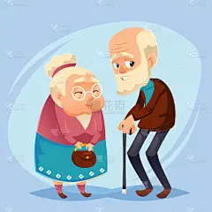 资深女士和绅士与银色头发愉快的老年老夫妇。祖父母祖父, 老奶奶家庭平式矢量卡通插画