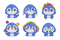 手绘企鹅表情包矢量图设计素材