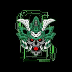 机甲绿色日本武士武将盔甲头盔日式插画矢量图设计素材