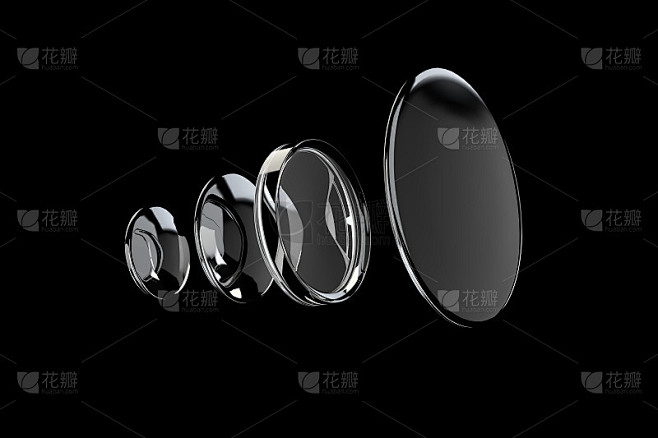 在黑色背景上的凹透镜和凸透镜的3D渲染