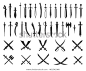 剑图标设置。 古代交叉剑象形图。 矢量武器军用作战插画