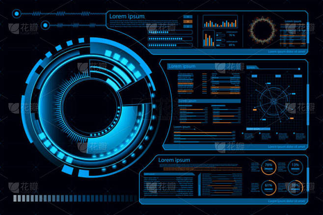 Hud 面板 Ui Business。未来派抽象技术背景。向量和例证