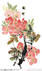 中国国画之花类植物-妖艳的桃花