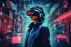 梦幻科技赛博朋克几何VR眼镜人物插画图片