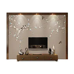 电视机背景墙壁纸无纺布墙纸 壁画中国风美式简约壁纸影视墙定制 - 商品详情页