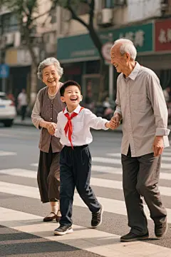 小学生做好事献爱心扶老人过马路公益活动