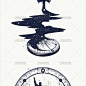 手绘指南针宇航员山水星辰森林鹰海浪装饰插画芯印花图案设计素材-淘宝网