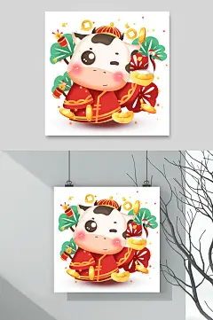 活泼创意牛年卡通插画形象素材