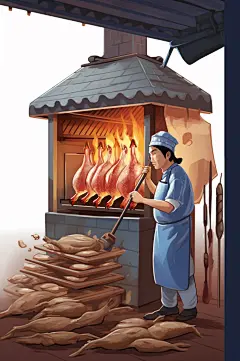 AI数字艺术美味北京烤鸭美食制作插画-众图网