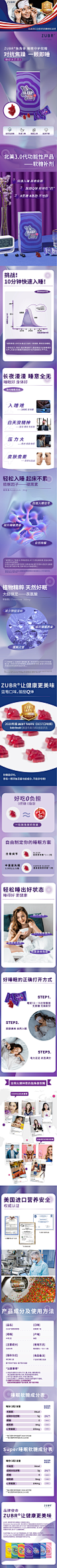 美国ZUBR独小兽褪黑素软糖安瓶sleepwell睡眠茶氨酸褪黑色素60粒-tmall