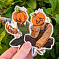 "❤ AUTUMN PUMPKIN HEAD STICKERS ❤ ♡ This lil pumpkin guy is the perfect sticker to decorate your sketchbook cover, laptop, phone case, skateboard, and more! ♡ Art is made by me :) ♡ Size: - Brown Sweater: 3.5x2.5\" - Green Vest: 4.5x3\" ♡ M