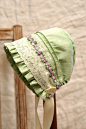 Silk and lace baby bonnet-- infant photo prop, vintage inspired bonnet, layette, baby hat, newborn bonnet , baby clothes