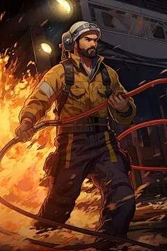 援助卡通消防员人物插画