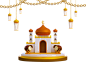 带清真寺 3D 插图的斋月讲台