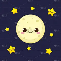 可爱的,月亮,星星,性格,有序,贺卡,简单,复古风格,虚拟角色,面部表情
