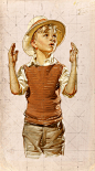 'Young Boy in a Hat- SOLD' by Joseph Christian Leyendecker (1874-1951) : Original Oil on Canvas Mounted on Board