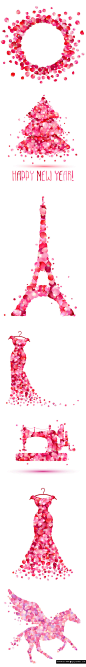 0278粉色玫瑰花瓣组合图案人物蝴蝶请帖海报包装装饰矢量设计素材-淘宝网