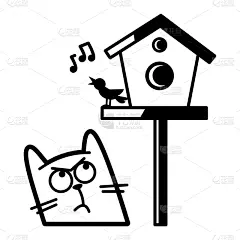 猫,黑色,书页,动画片,可爱的,铅笔,小的,动物,鸟类,着色