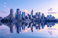 海滨城市建筑综合体水面倒影