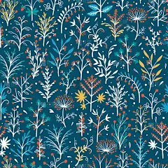 秋花无缝图案。涂鸦植物，枝与叶，花和浆果矢量背景。粗心大意的壁纸