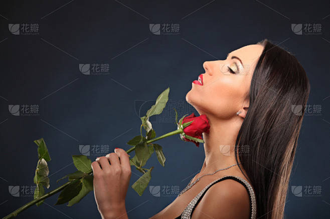 红色,女孩,情人节,玫瑰,影棚拍摄,美,...