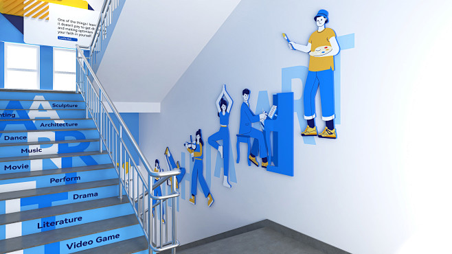 校园文化（高中；国际；艺术）楼梯间文化墙...