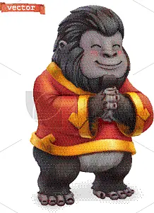 动物,猴子,大猩猩,幽默,十二生肖,可爱的,插画,三维图形,白色背景,红色