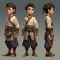 an ancient Chinese boy 3 side view reference for game design --v 5.2