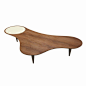 Large Freeform Coffee Table in Walnut with White Fomica Circular Accent | From a unique collection of antique and modern coffee and cocktail tables at http://www.1stdibs.com/furniture/tables/coffee-tables-cocktail-tables/