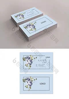 蓝色清新手绘花茶花朵名片设计矢量模板图片图片