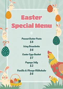 Cute Style Cartoon Animals Easter Dessert Bakery Shop Pastry Menu